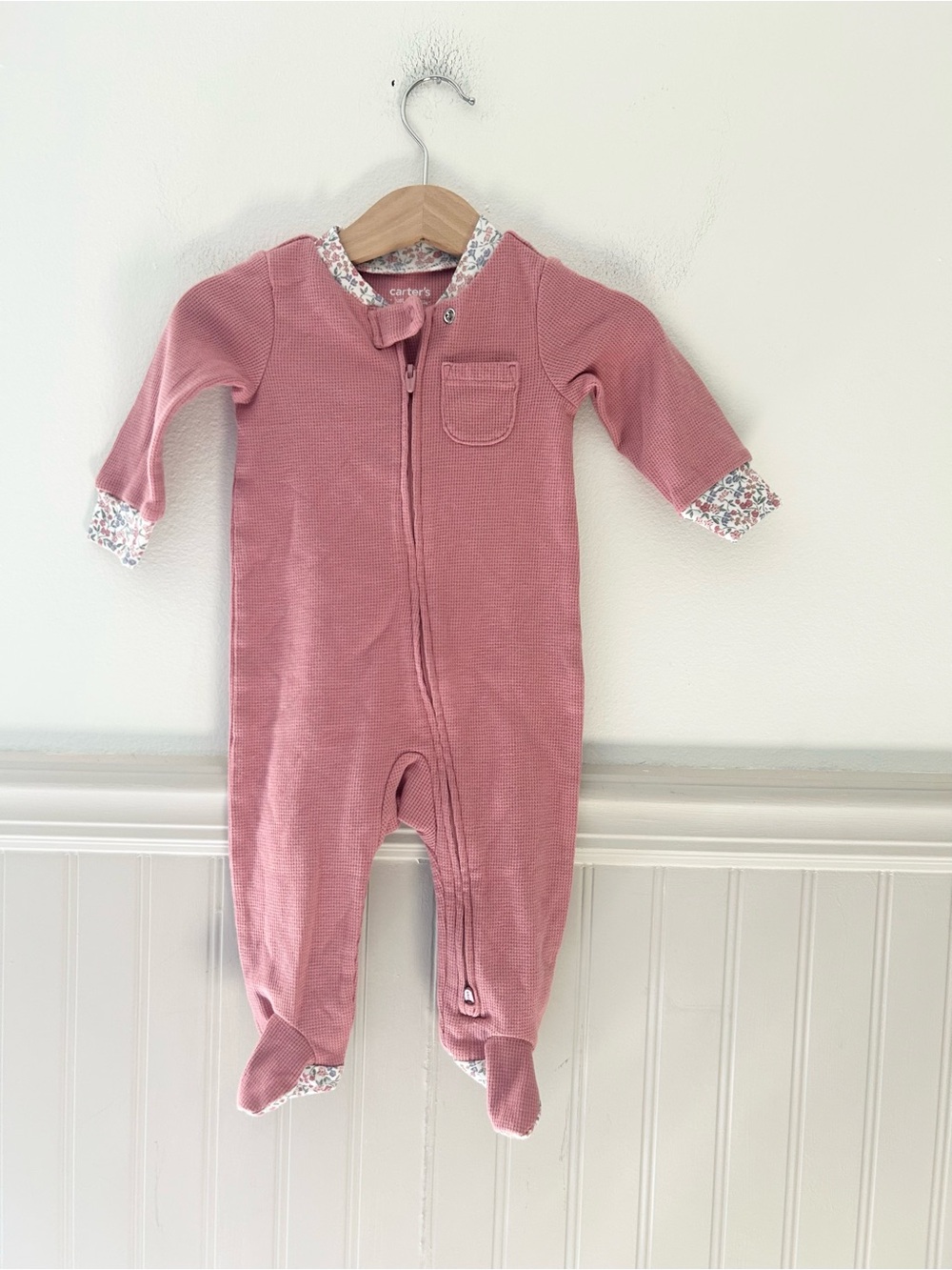 Carter's 6 Months Rose Pink Footed One-Piece with Floral Trim